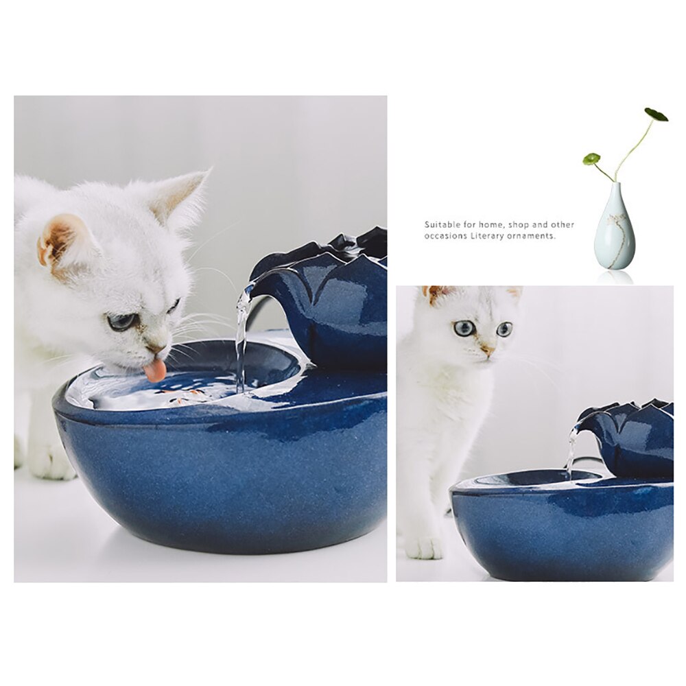 Pet Cat Water Fountain Pet Cat Drinking Water Fountain Lotus Flower Cat Pet Drinker Bowl Feeding Water Bowl EU Plug