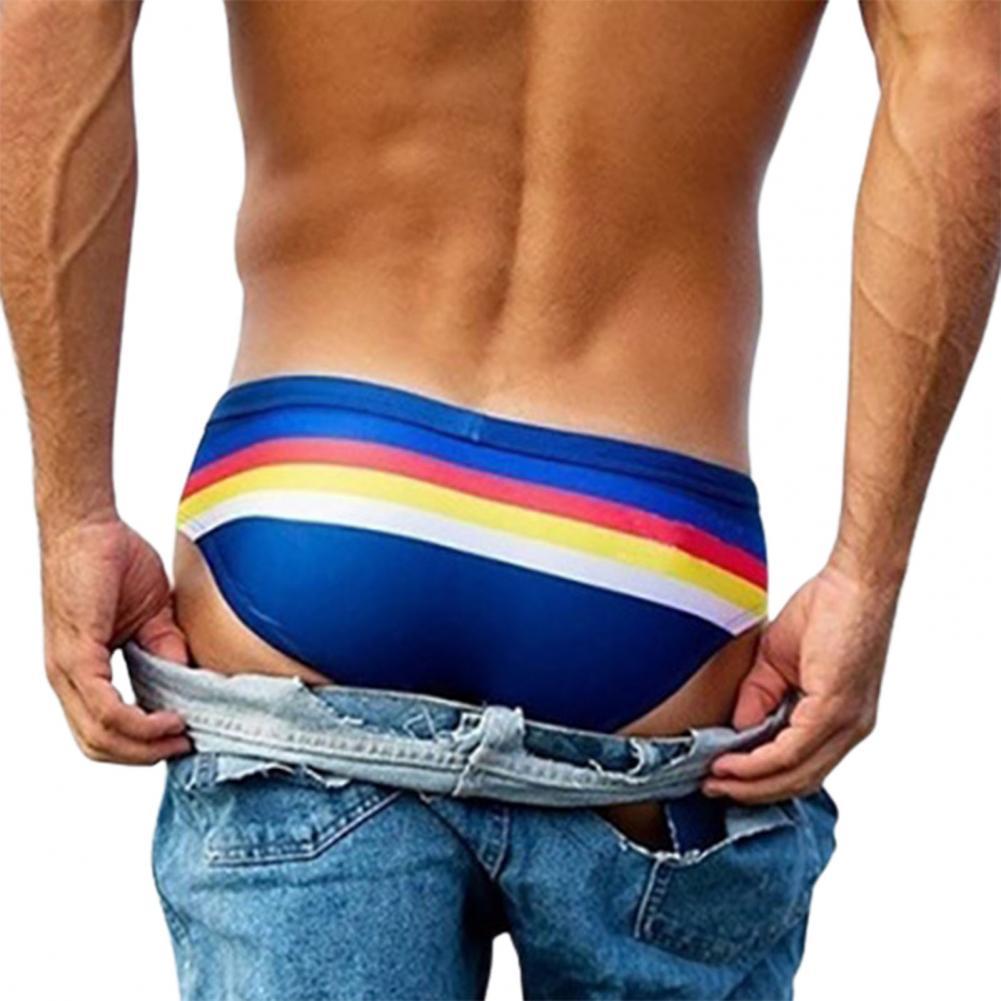 Chic Male Striped Pattern Swimming Briefs Swimming Briefs Lightweight Comfy: Blue / M