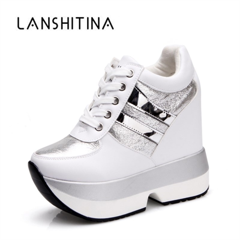 Herfst dames hoge platform schoenen hoogte verhogende casual schoenen 12 cm dikke zool sneakers ademende schoenen dames sneakers