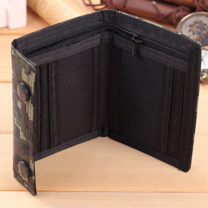 Men Canvas Clutch Wallet ID Bifold Camouflage Credit Card Holder Purse Mesh Pocket Short Wallet Card Bag Zipper Buckle