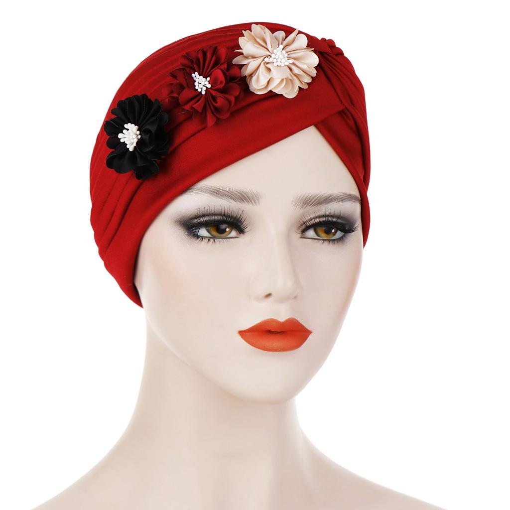 Las mujeres de flor sombrero turbante India sombreros musulmán quimioterapia por cáncer tapa sombrero abrigo indio sombrero falda gorros sombrero tapa