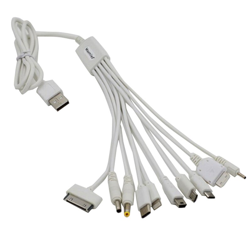 1Pcs 10 in 1 Pin Multi-Function Multi-Head Charging Cable White Universal USB Data Cable Cord Multi-Purpose Charger Cable