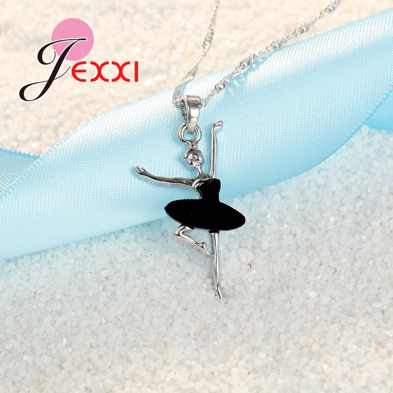 robe noire Ballet danse fille pendentif/collier/boucles d'oreilles 925 en argent Sterling ensemble de bijoux belle ensemble de bijoux