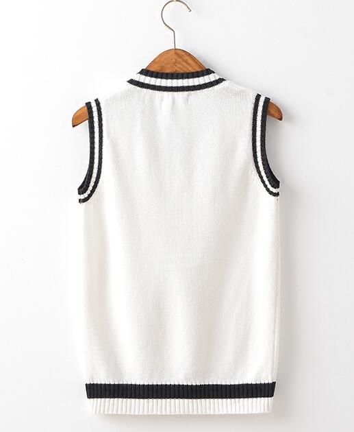Brytyjski mundurek szkolny sweter kamizelka kobiety mężczyźni czarny i biały kolor bloku sweter bez rękawów kamizelka dzianina