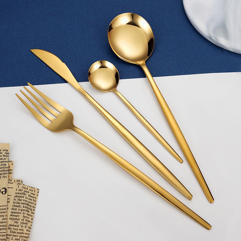 Green Gold 24 Piece Cutlery Cutlery Set Non-fading Cutlery Set Stainless Steel Cutlery Dinner Kitchen Household Knives