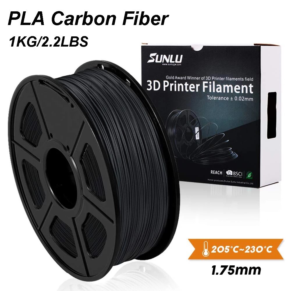 Sunlu Pla Koolstofvezel 3D Printer Filament Dimensionale Nauwkeurigheid 1.75Mm +/-0.02Mm 1Kg (2.2 lb) spool Zwart