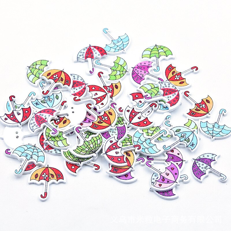Botones de madera para manualidades, pintura mixta Vintage de 2 agujeros, para Scrapbooking, costura de ropa, suministros de ropa para niños, 50 unids/lote