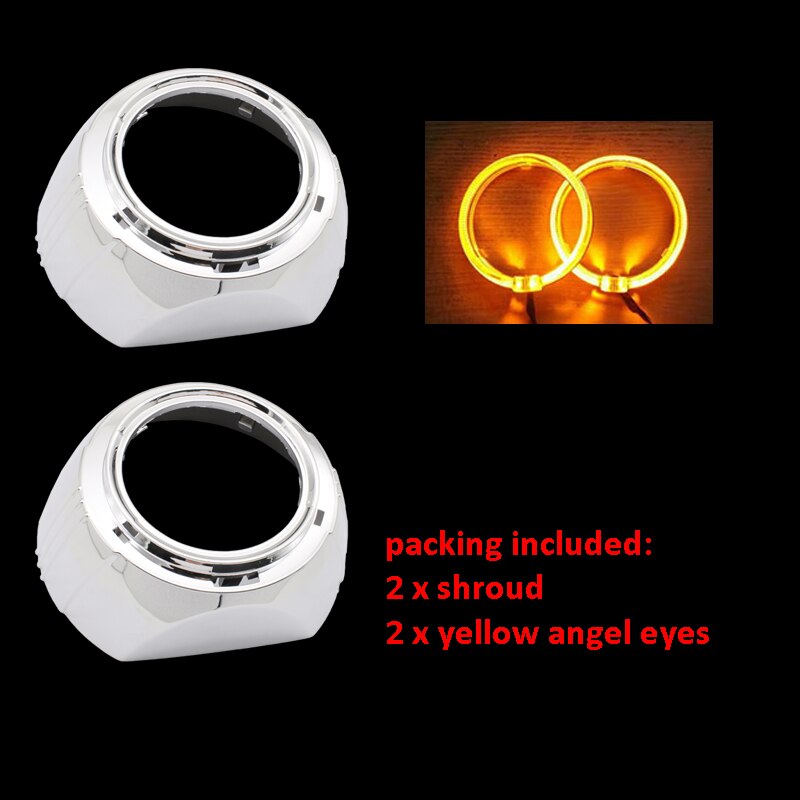 Taochis 3.0 tommer bi-xenon stor s-max shroud angel eyes led billykter rød hvit blå for bi xenon bi led projektorlinse: Gul