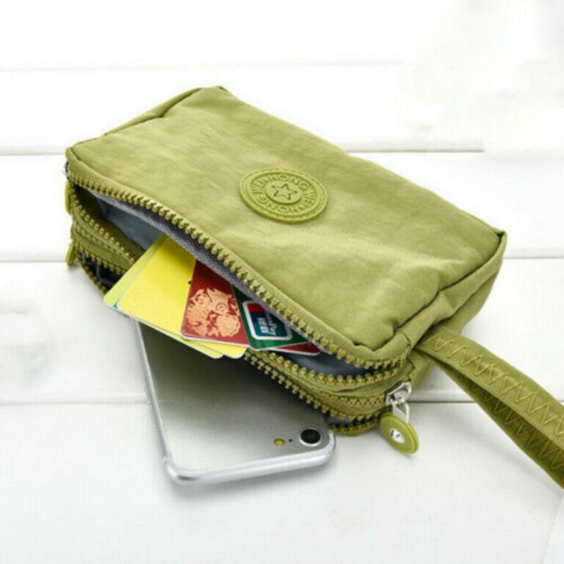 Women Wallets Women's Solid 3 Layer Canvas Cell Phone Bag Short Wallet Three-layer Zipper Coin Card Key Wallet