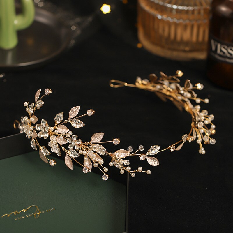 Koreanisch Stirnbänder für Frauen, Blume, Blatt Kristall Haar Perlen Ohrringe Schmuck-setzt für Braut Noiva Hochzeit FORSEVEN
