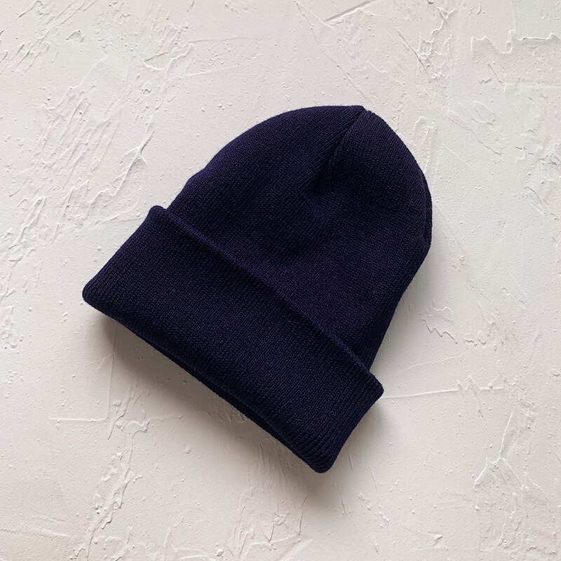 Stickad mössa för barn 1-8 år barn-vinter-varm mössa bebis pojkar huva barn muts bebis mössa шапка зимняя детская: Marinblå