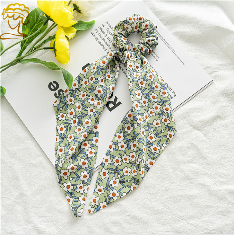 Druck Bogen Satin- Mädchen Elastische Haar Bands Haar Zubehör Lange Band Pferdeschwanz Schal Haar Krawatte Frauen Scrunchies Stirnband: MULTI