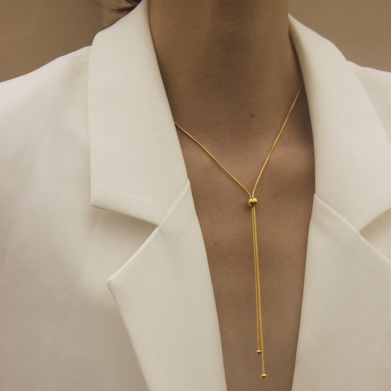 HUANZHI Neue Heiße Gold Perlen Schlange Knochen Halskette Dünne Kette Einstellbare Minimalistischen Halsketten für Frauen Mädchen Schmuck