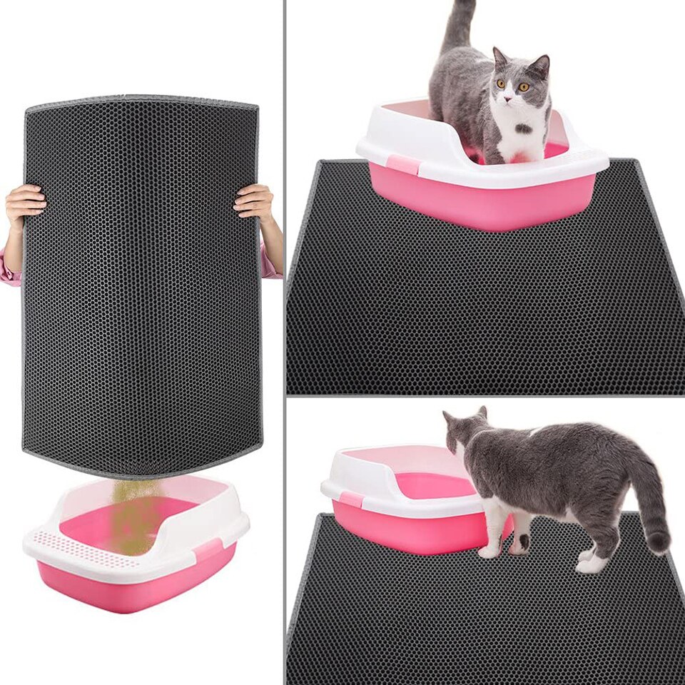 Pet Cat Litter Mat Honeycomb Double Layer Waterproof Urine Proof Trapping Kitty Litter Mat Litter Boxes Large Size Easy Clean