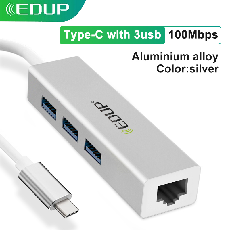 EDUP USB C HUB 1000Mbps 3 Ports USB 3.0 Type C HUB USB to Rj45 Gigabit Ethernet Adapter for MacBook Laptop Computer Accessories: 100M C with 3USB