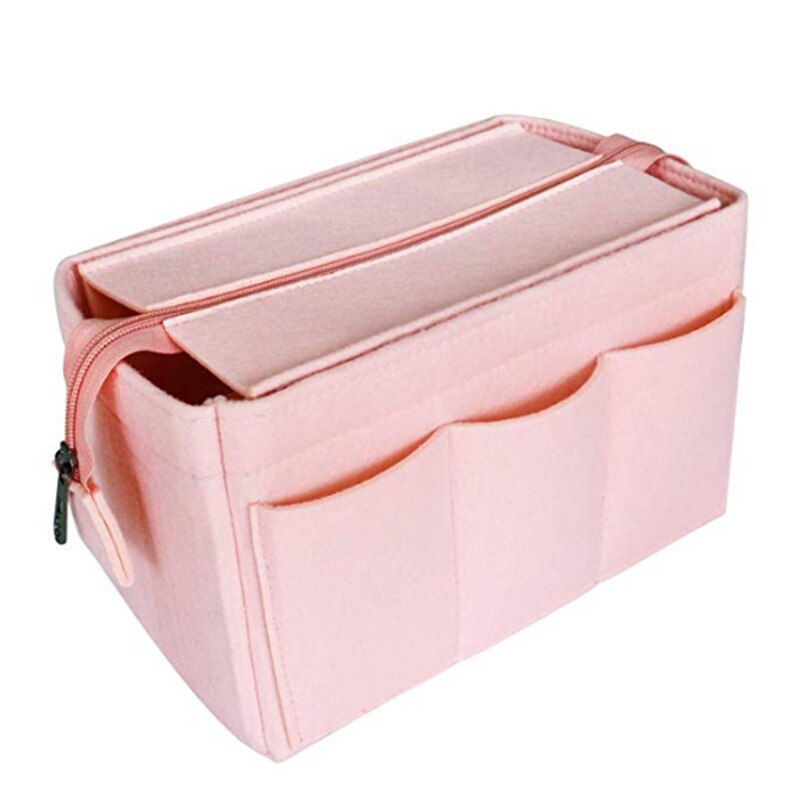 Toilettas voor meisjes, make-uptas van vilt, organizer voor dames, vilten inlegtas voor handtas, multifunctionele reistas voor cosmetica: Wortelroze