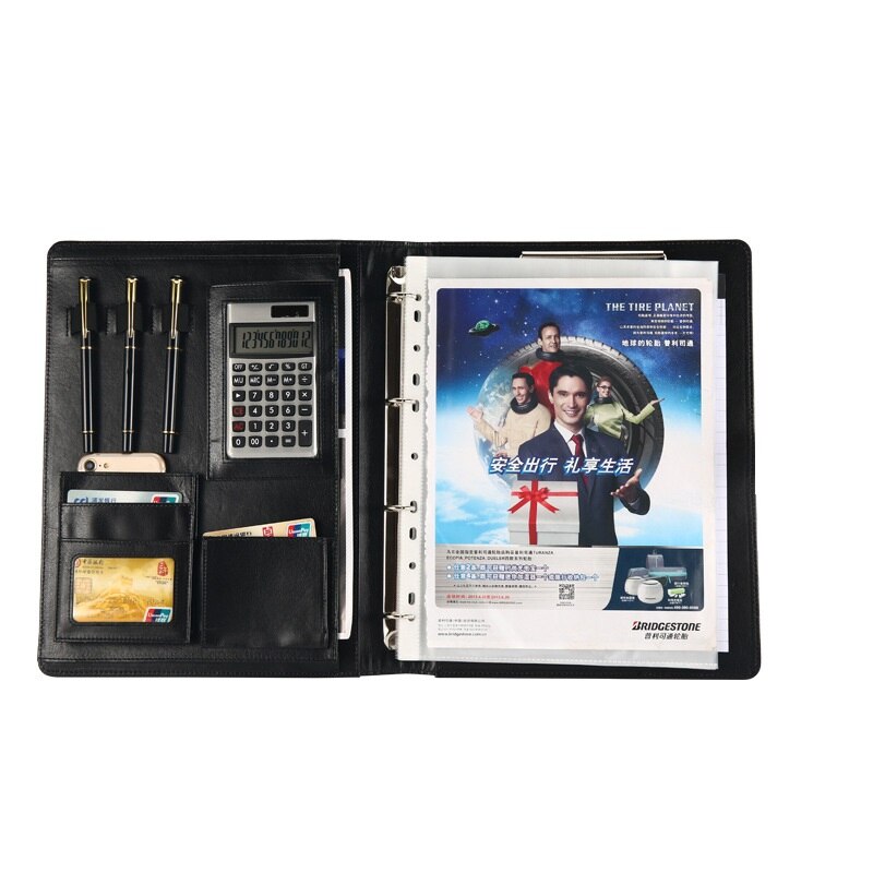 Business Padfolio Portfolio Ring Binder A4 Conference File Folder Clip Board PU Leather Document Organizer Card Slot Pen Holder
