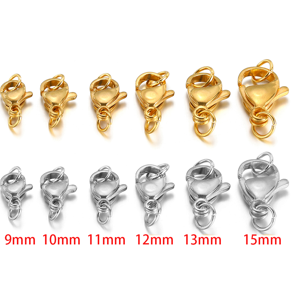 25 uds cierre de langosta de acero inoxidable con anillos de salto para cadena DIY collar pulsera joyería hacer hallazgos suministros conector
