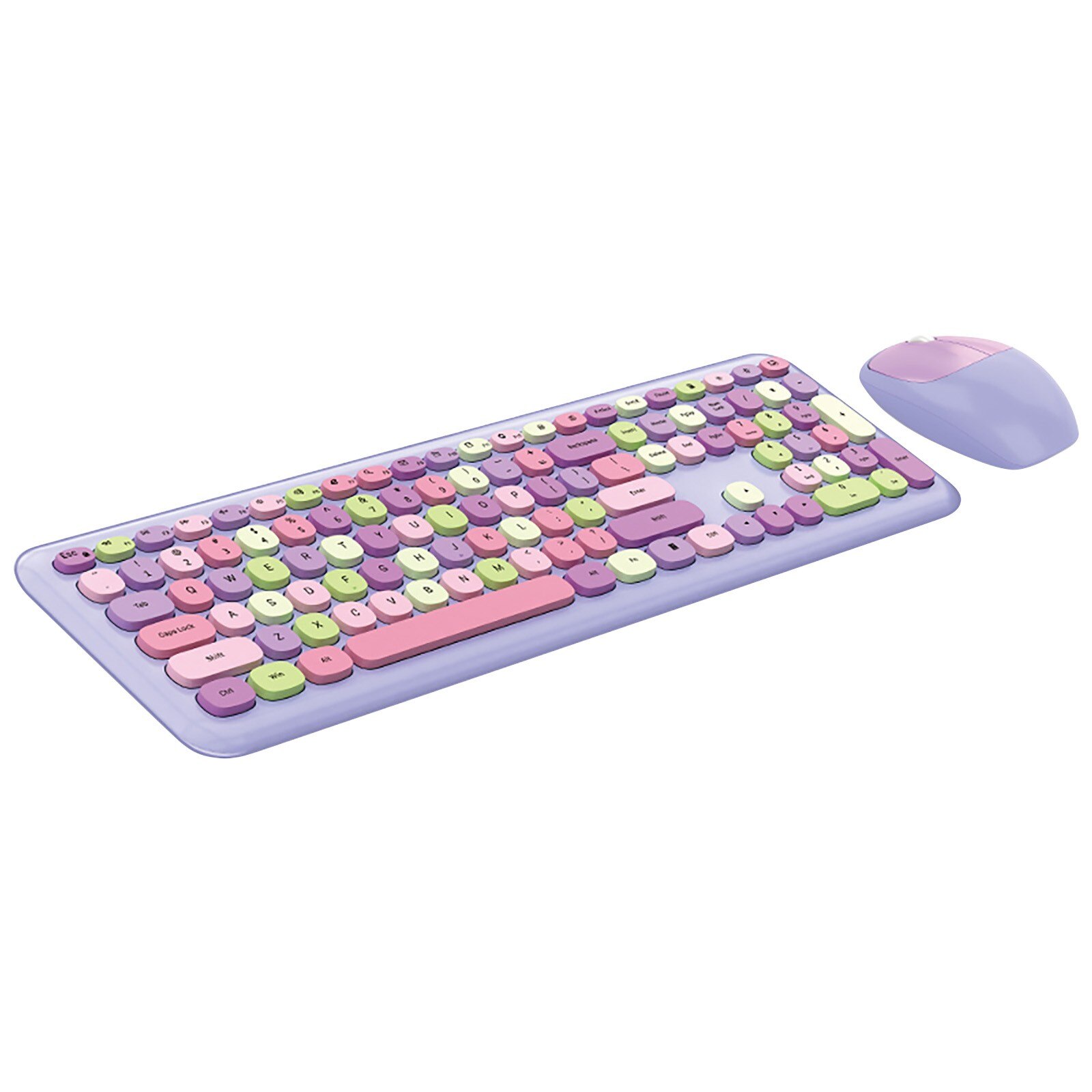 Wireless Keyboard And Mouse Combo, Pink Wireless Keyboard, 2.4ghz Retro Full Size With Number Pad & Cute Wireless Mouse For Comp: Purple