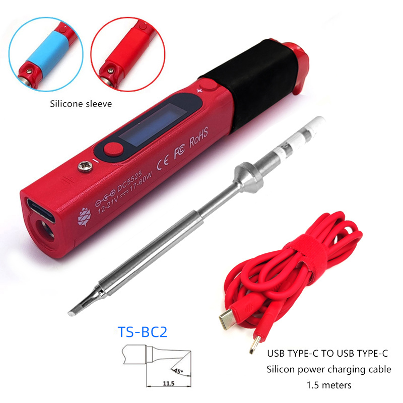 Pine64 Intelligent Portable Mini Smart Soldering Iron With Type-c to Usb C Silicon Power Charging Cable For Pinecil-bb2: RED BC2 Si Cable