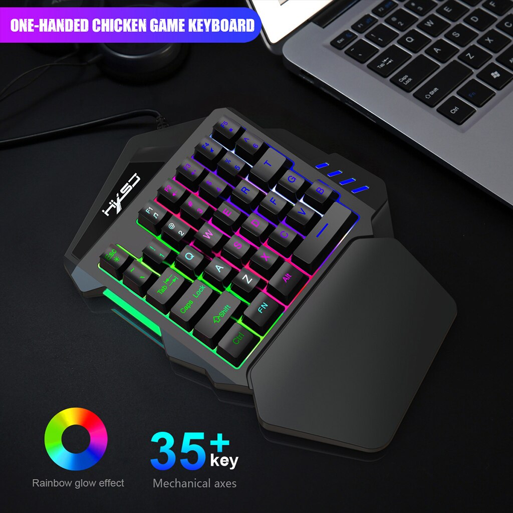 Mini gaming toetsenbord met één hand, muis, combo, usb, bedraad, game, 35 toetsen,  v100+a907 rgb, mechanisch toetsenbord met één linkerhand, polssteun