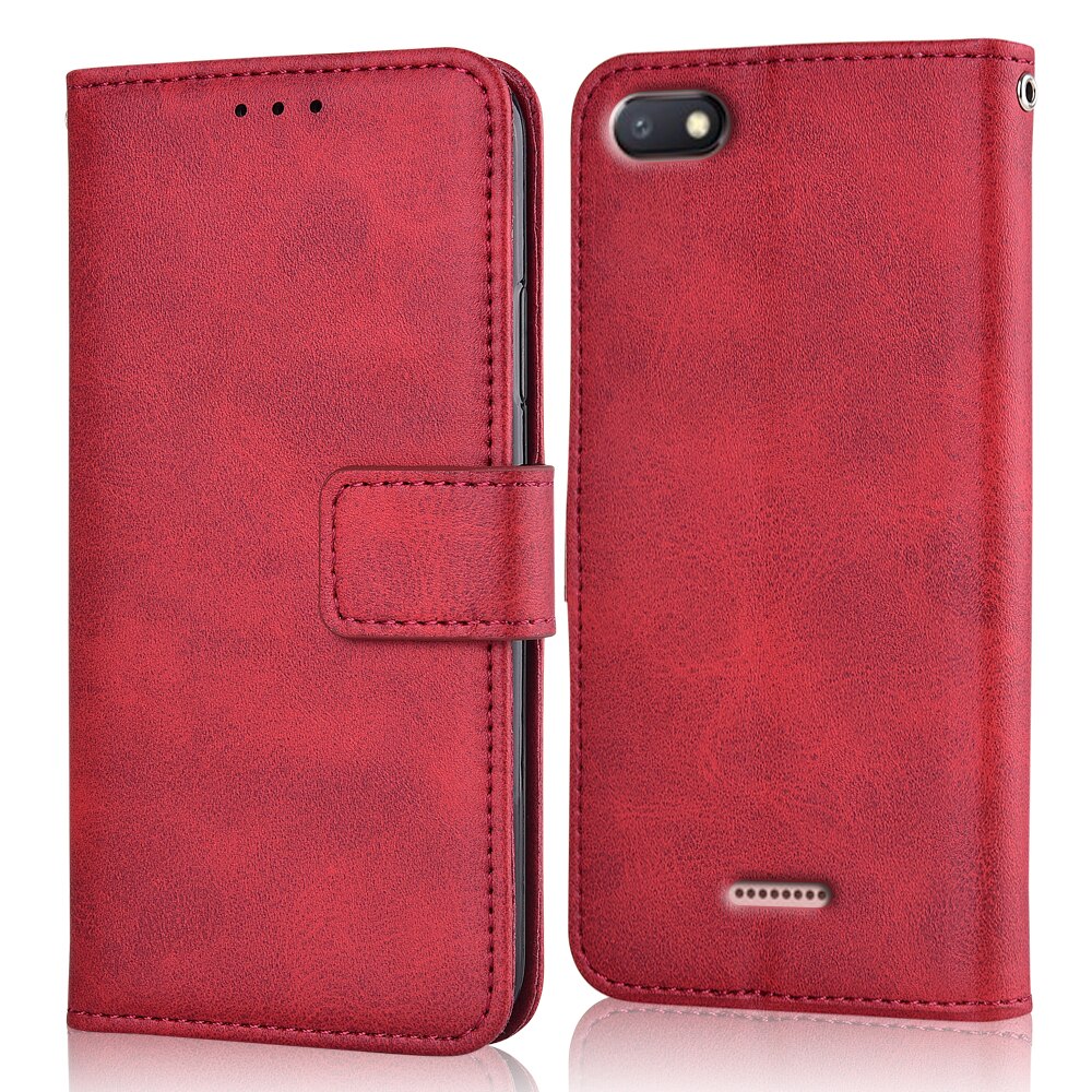 per Xiaomi Redmi 6A Copertura Redmi 6 Un Redmi6A Caso Della Copertura di Vibrazione Del Raccoglitore Custodia in Pelle per Xiaomi Redmi 6A coque Sacchetto Del Telefono: niu-rosso