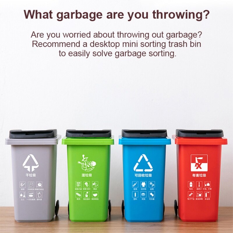 Mini Desktop Trash Household Cute Mini Trash Can Wet And Dry Classification Trash Basket Save Space Home Office Storage 4 Colors