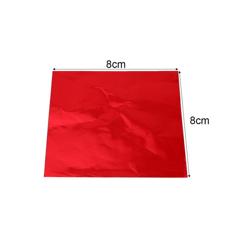 Junijour 100 st 8 x 8cm självmat aluminiumfolie papper choklad godis förpackning 10 färger fest födelsedag omslag folie pappersklistermärke: Röd