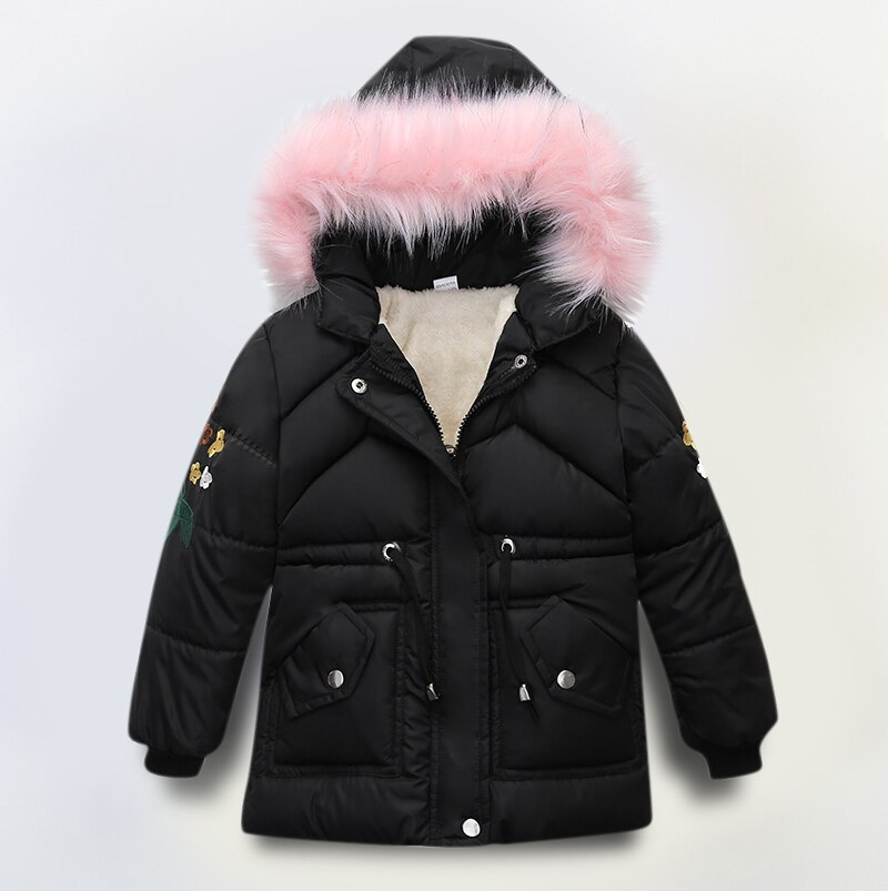 Neue Jahr 2022 Mädchen Mäntel Langarm Mit Kapuze Unten Jacke Für Kleinkind Mädchen Kleidung freundlicher Verdicken Winter Oberbekleidung 4-6 jahre: Schwarz / 6