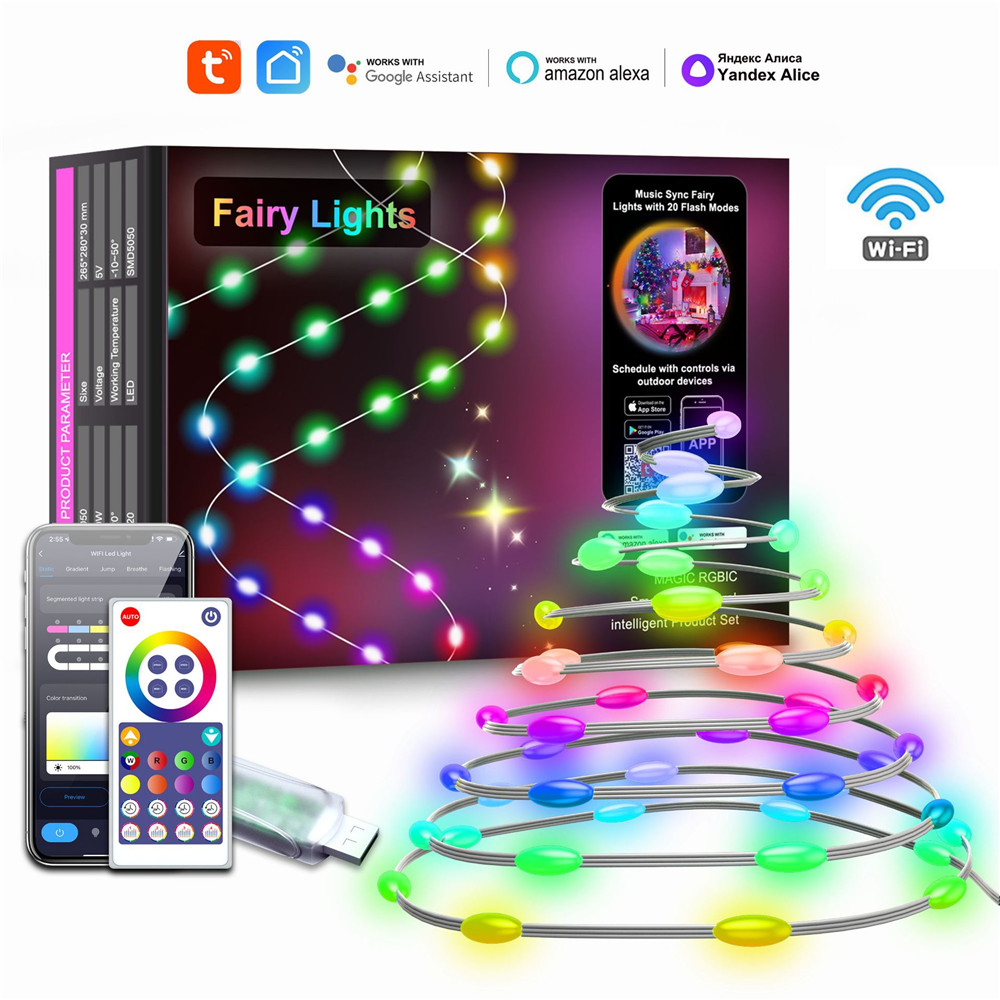 5/10/15/20M LED String Light Bluetooth USB Tuya WiFi Connection Christmas Birthday Party Garland Decor Fairy Lights for Home: changeable / 300W