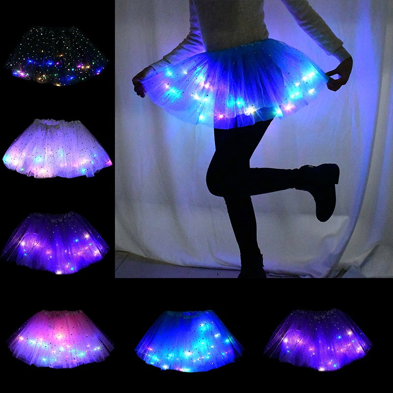 LED świecące światło księżniczkowe spódniczki Tutu dla dziewczynek kobiet zapalić Tutu ślubne stroje imprezowe Cosplay urodziny prezent Luminous tkaniny