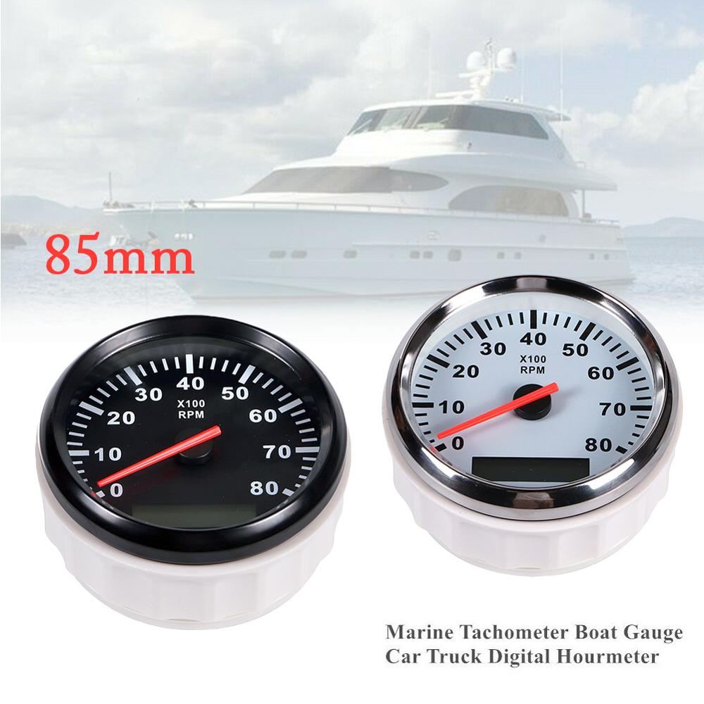 8K Boat Tachometer Marine Tacho Meter Gauge LCD Hourmeter 12V/24V 8000 RPM 85mm Boat Tachometer