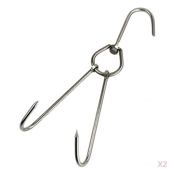 Pack 2 Stainless Steel Hooks for Outdoor Storage Organization - Butcher Meat Hangers for Bacon Sausage Smokers Kitchen Tools