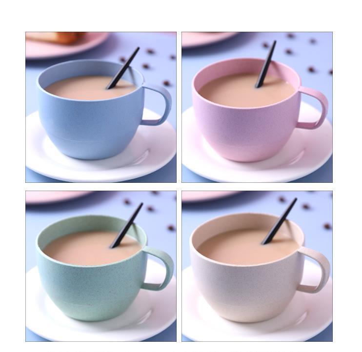 Tasse à café au lait en paille de blé écologique, tasse de petit-déjeuner biodégradable, tasse à thé avec poignée en ruban simple et unie