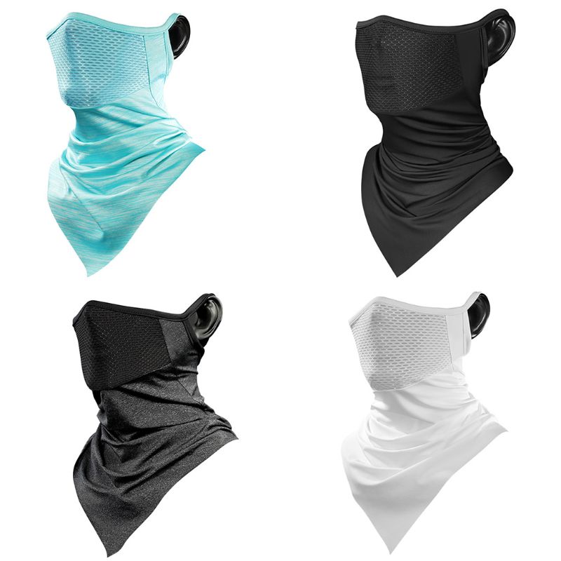 Unisex Cycling Ice Silk Cooling Neck Gaiter Triangle Scarf Breathable Mesh Earloop Half Face Cover UV Protection Bandana