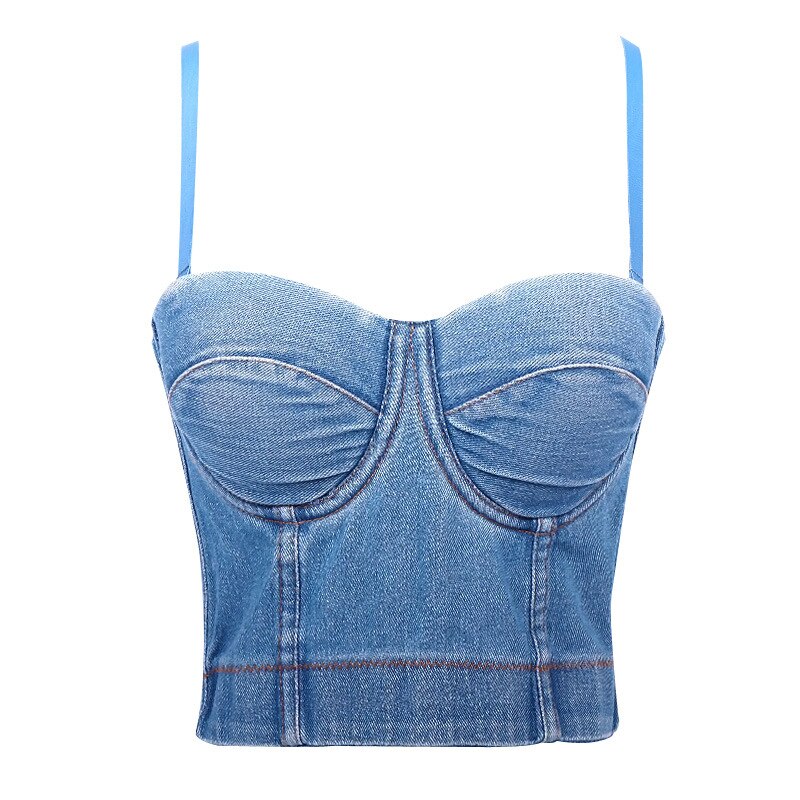 Gilet avec ceinture de Cowboy en arête de poisson pour femme, sous-vêtement court et Sexy, style européen et américain, sous-vêtement d&#39;extérieur: Bleu / 36B