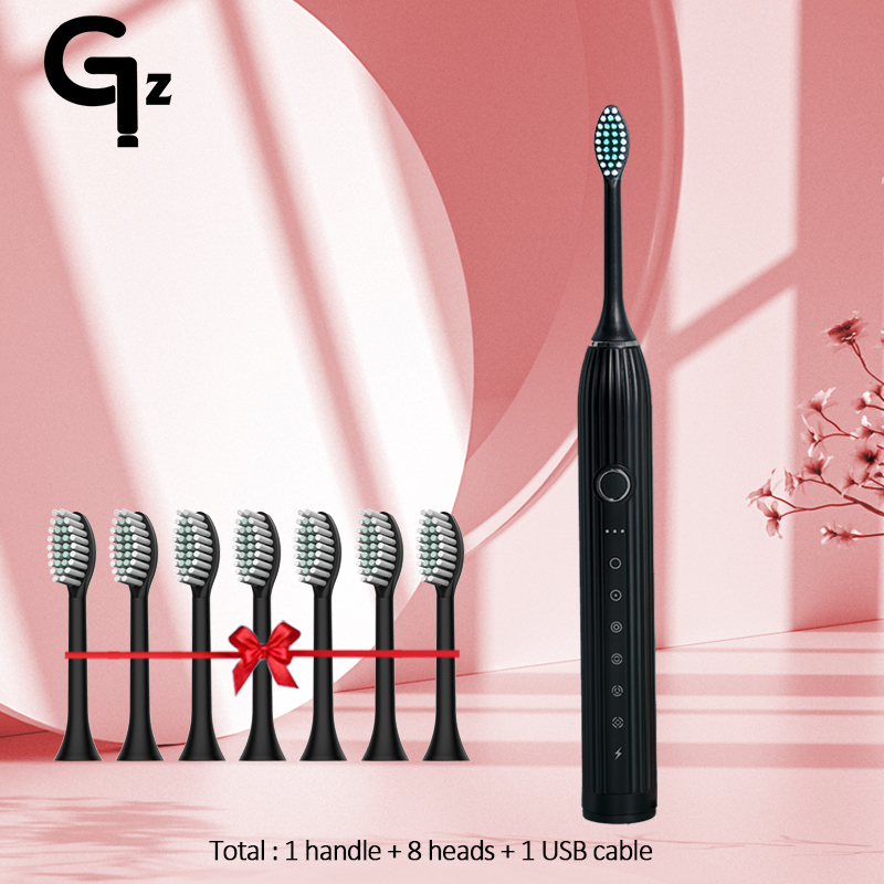 GeZhou N105 Sonic Electric toothbrush Adult children automatic toothbrush Rechargeable With 8 heads replacement IPX7 Tooth Brush: green
