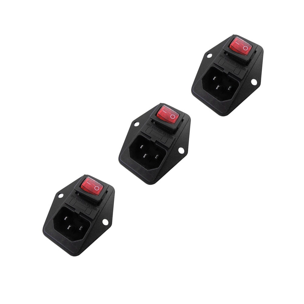 10A 250V AC Computer Apparatus 1Pcs 3 Pin Male Safe Power Socket Red LED Switch Copper Inlet Connector Plug