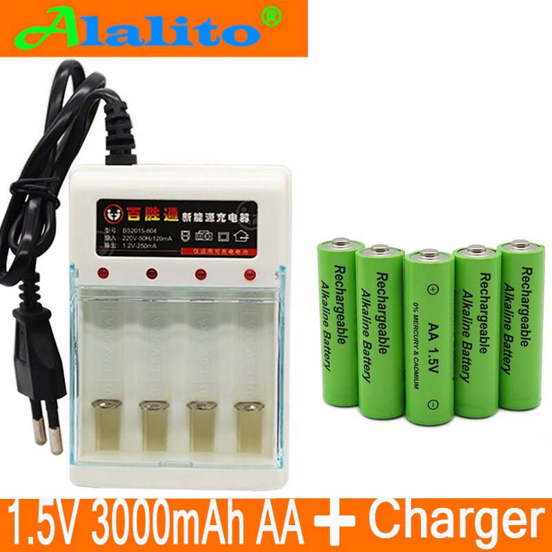 Tag 3000 MAH oplaadbare batterij AA 1.5 V. oplaadbare Alcalinas drummey + 1pcs 4-cell battery charger
