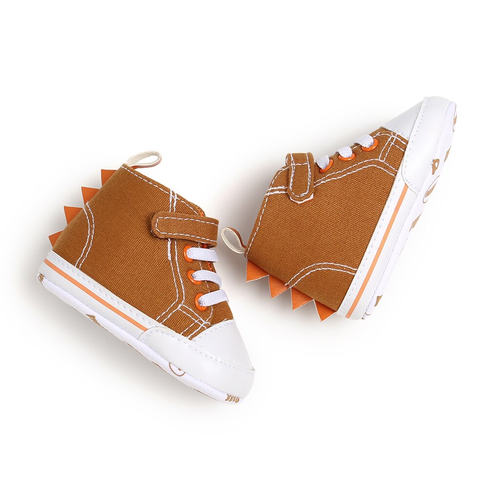 Focusnorm 0-18m spädbarn baby pojke höstskor high top sneakers mjuk sula anti-halk krokögla dinosaurie toddler canvas skor