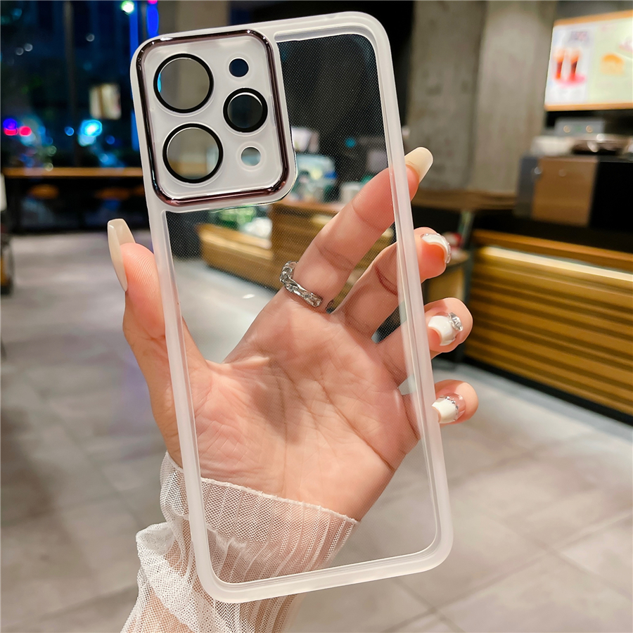Jednokolorowe przezroczyste etui na telefon dla Xiaomi Redmi Uwaga 12S 11S 11 12 13 zawodowiec plus Przezroczyste silikonowe etui z TPU na obiektyw z tyłu: Denim / czarny