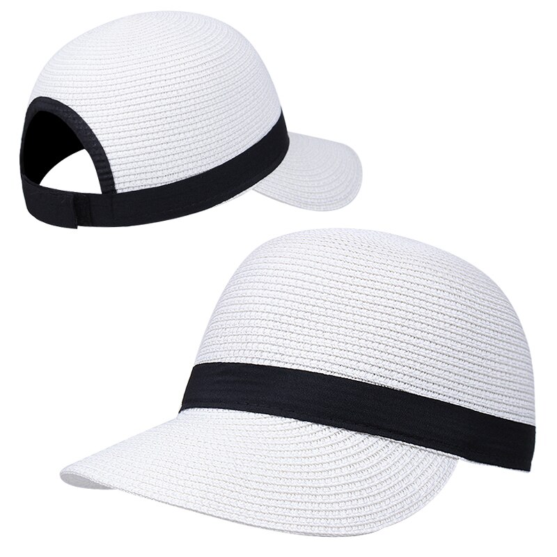 Sombrero de playa sencillo para mujer, sombrero de paja panamá, sombrero de paja con lazo, sombrero con forma de cubo para mujer: Blanco