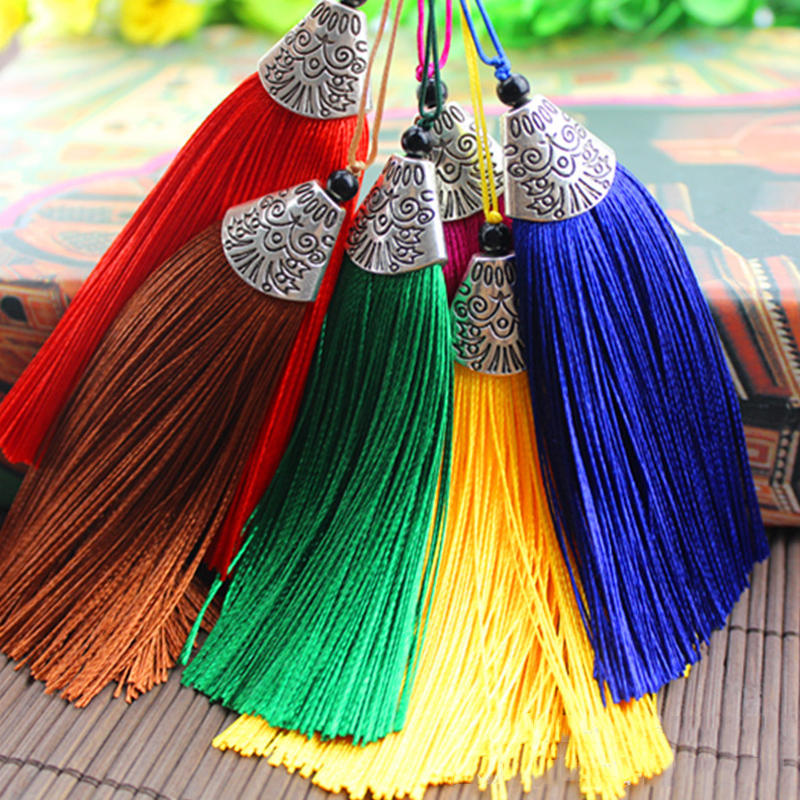 5Stck Gemischte Farbe 8cm Hängenden Seil Seide Quasten Randbereich NäHenne Knall Quaste trimmen Schlüssel Quasten Für Diy Verschönern vorhang Zubehör