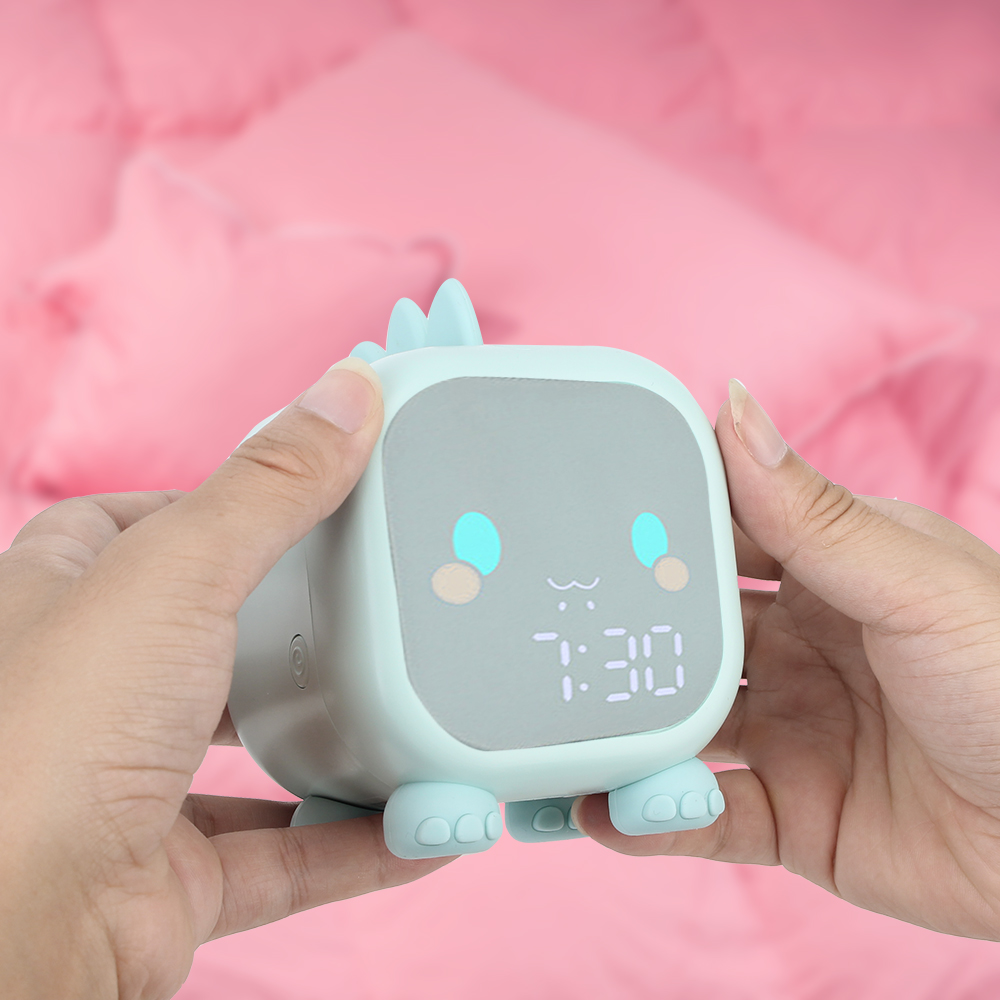 HOOMIN Kids Alarm Clock Children's Sleep Trainier Digital Cute Dinosaur Bedside LED Clock With Voice Control Temperature Display