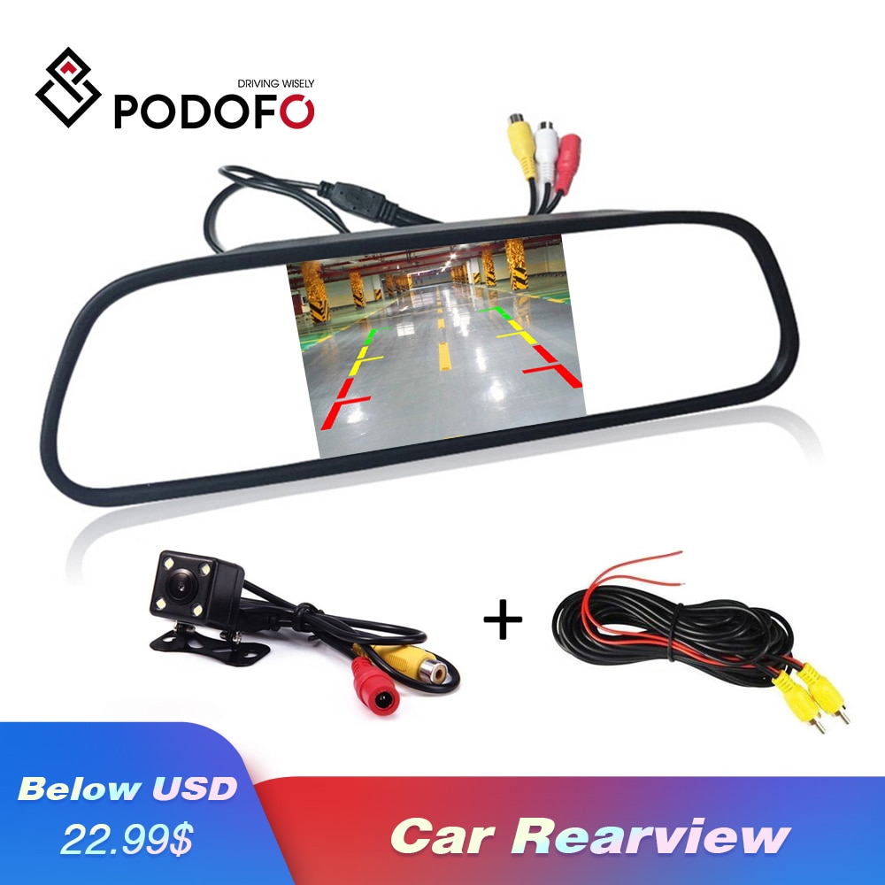 Podofo Hd 4.3 Inch Auto Monitor Spiegel Tft Lcd-kleurenscherm Display Parking System Voor Achteruitrijcamera Nachtzicht omkeren