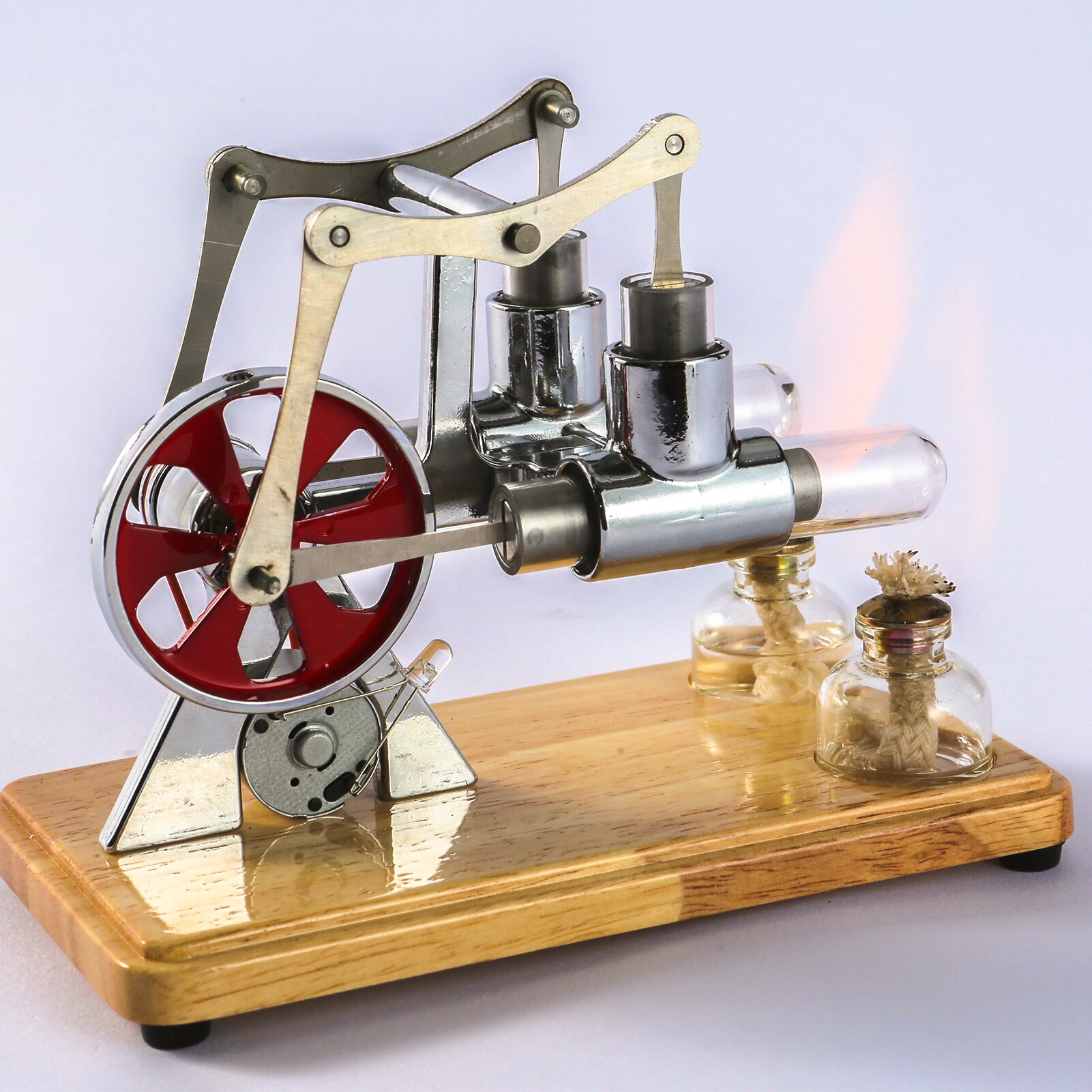 Stirling Engine Kit Air Motor Model Physical Dual Engine Generator Model with LED Light Flywheel DIY Education Toy