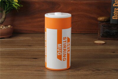 Tasse à remuer automatique à café | directe, forme de batterie créative, gobelets à lait, aimant remueur en acier inoxydable, électrique: Orange