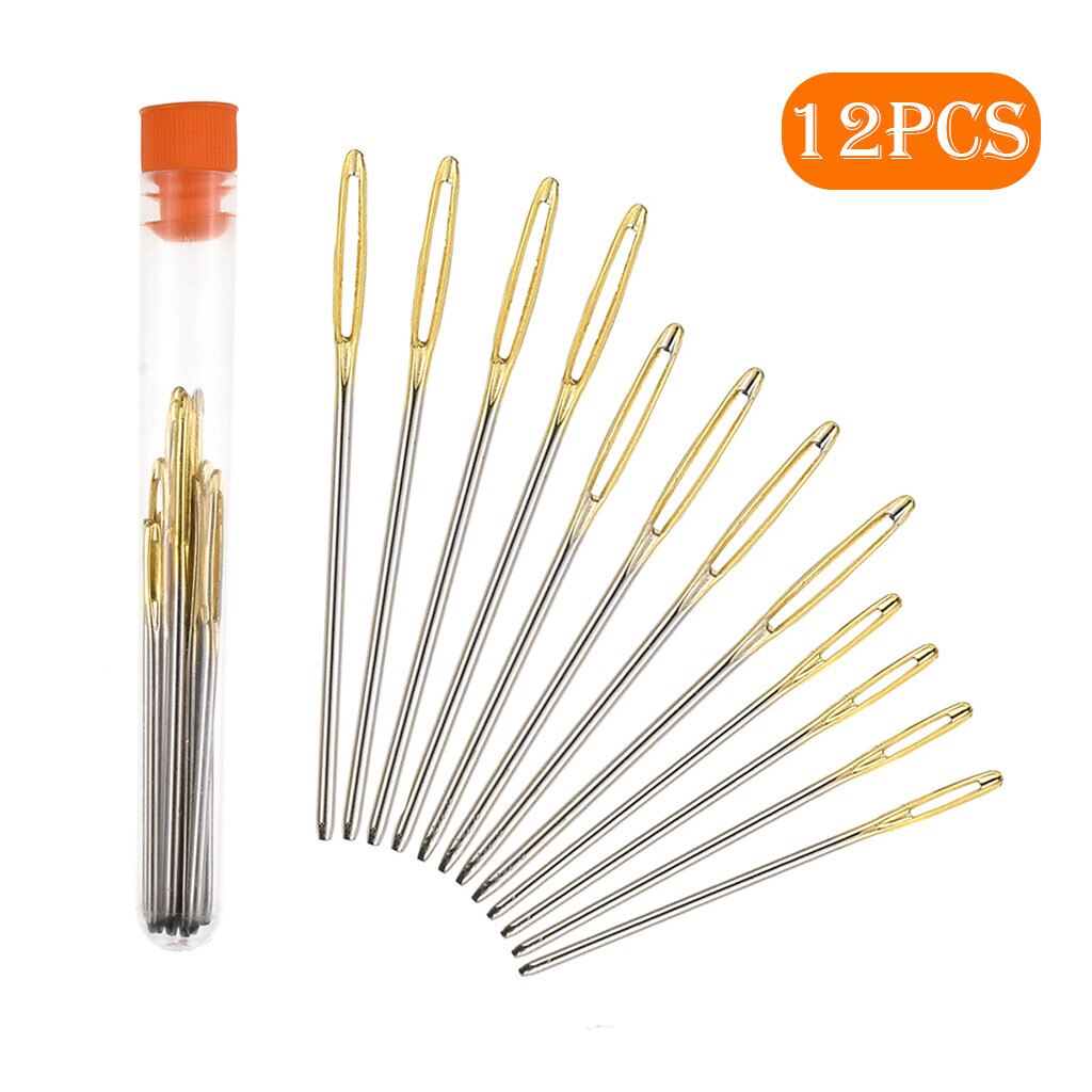 Large-Eye Blunt Needles 12 Piece Stainless Steel Yarn Knitting Sewing Cross Stitch Needles Craft DIY Weave Embroidery Tools