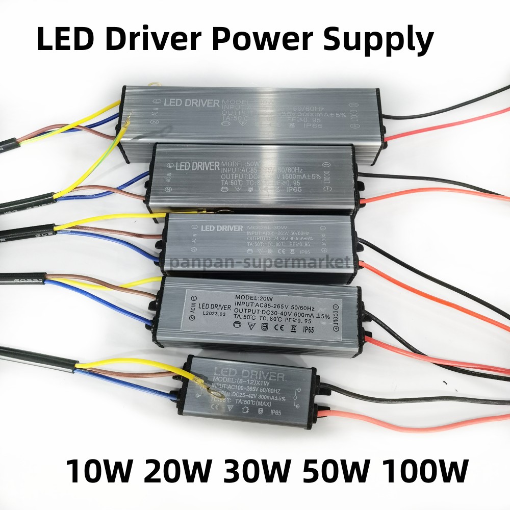 Led-driver 100w 50w 30w 20w 10w dc 25v 36v 1500ma 3000ma lystransformer  ac85-265v vandtæt strømforsyning projektør  ip65