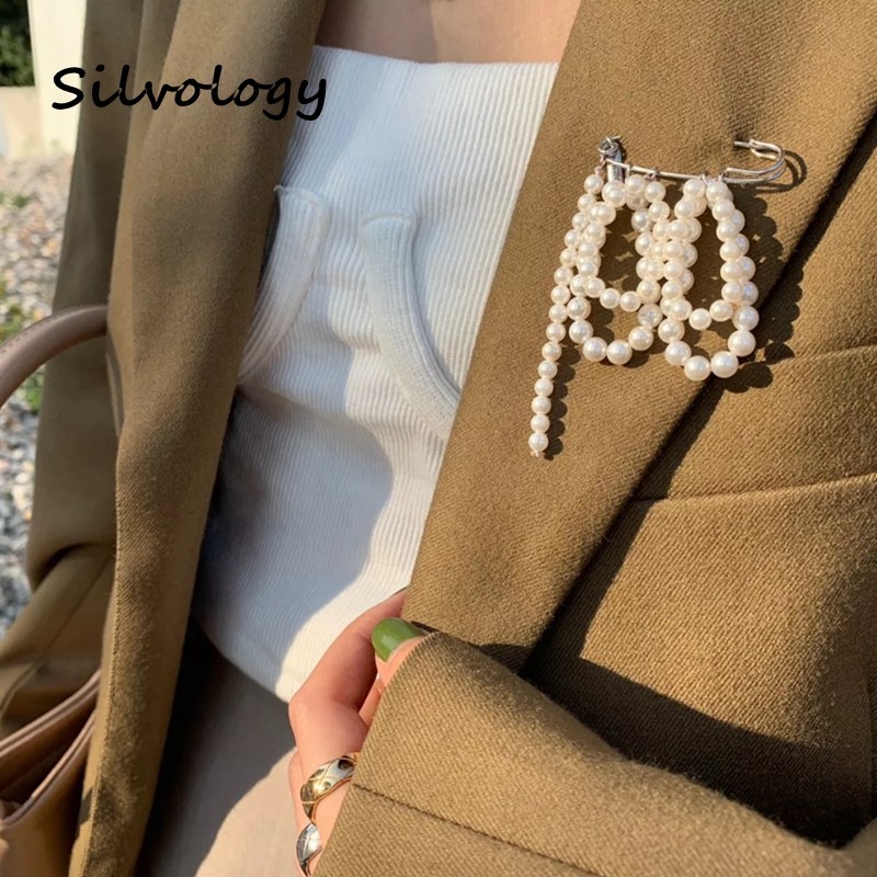 Silvology Shell Perle Pin Quaste Broschen 925 Sterling Silber Böhmen Luxus Broschen für Frauen Hochzeit Partei Bankett Schmuck
